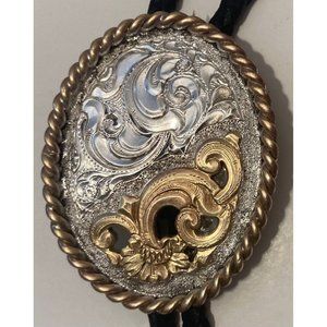 Vintage Metal Bolo Tie, Silver and Brass, Nice Design, Crumrine